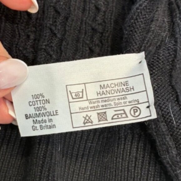 VTG Burberry Black Cable Knit Cardigan Sz 40 - Picture 5 of 8